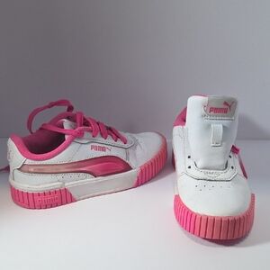 Puma Kids White and Pink Low-Top Sneakers